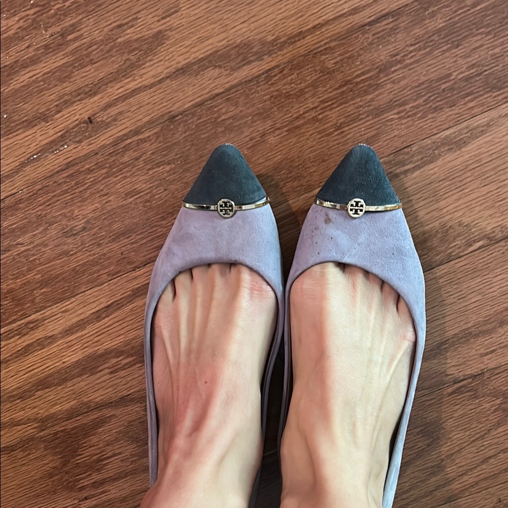 Tory Burch Two-Tone Flats - Periwinkle and navy